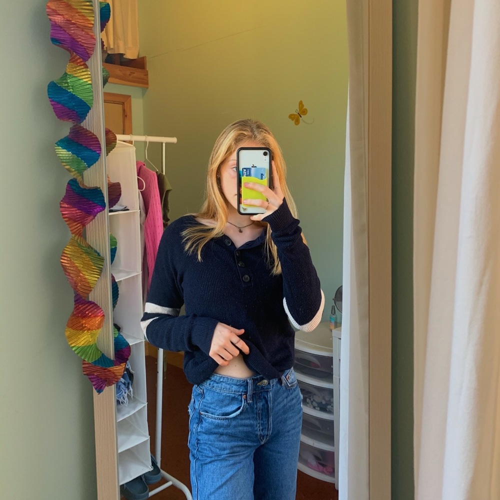 navy jersey stripe sweater